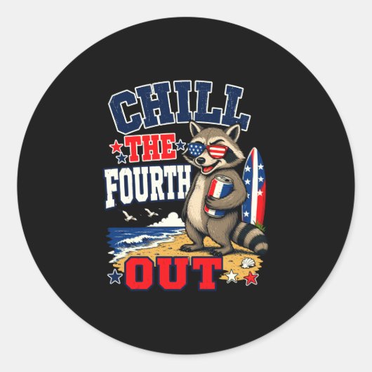Mensen chill de vierde uit grappige wasbeer strand ronde sticker (Voorkant)