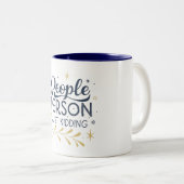 Mensen die gewoon een grapje maken, GRAPPIGE CITAT Tweekleurige Koffiemok (Voorkant rechts)