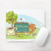 Mensen die met een informatiesymbool met theebeker muismat (Met muis)