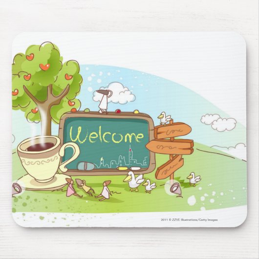 Mensen die met een informatiesymbool met theebeker muismat (Voorkant)