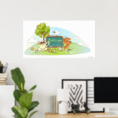 Mensen die met een informatiesymbool met theebeker poster (Thuiskantoor)