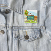 Mensen die met een informatiesymbool met theebeker vierkante button 5,1 cm (In situ)