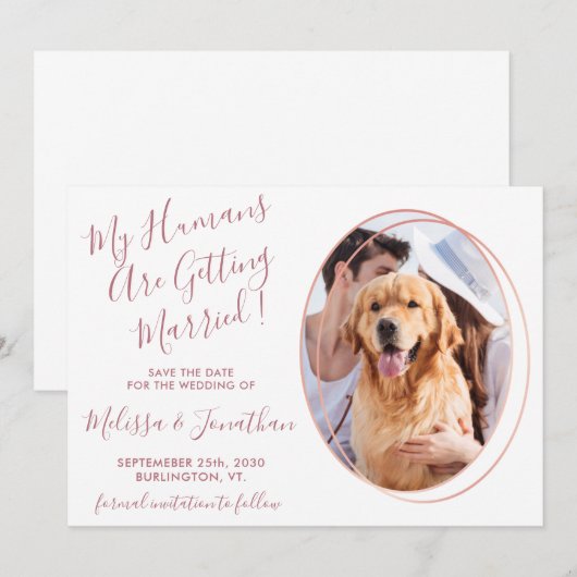 Mensen die trouwen Foto's Pet Weddenschap Roos Gol Save The Date (Voorkant / Achterkant)