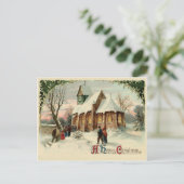 Mensen gaan met kerst naar de dorpskerk briefkaart (Staand voorkant)