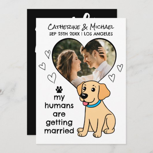 Mensen gaan trouwen met labrador hond handgetekend save the date (Voorkant / Achterkant)