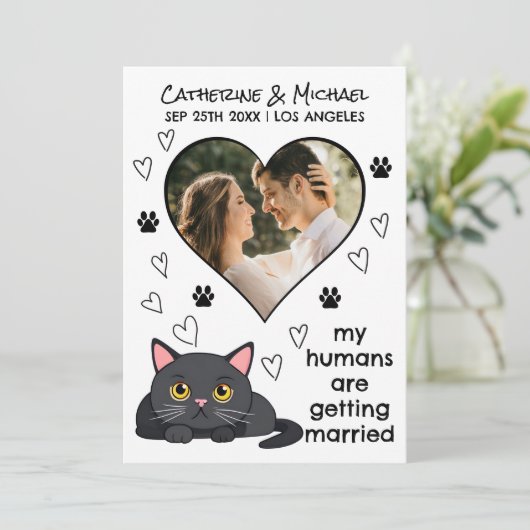 Mensen Getrouwd Kat Mam Pap Hand getrokken Save The Date (Staand voorkant)