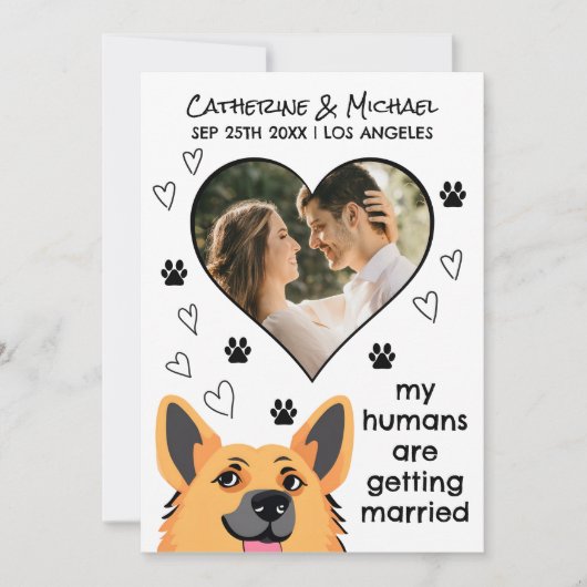 Mensen Getrouwd krijgen Duitse Herder Hand getrokk Save The Date (Voorkant)