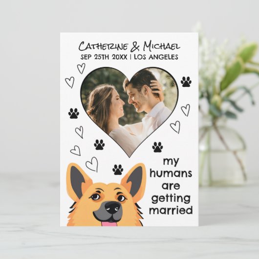 Mensen Getrouwd krijgen Duitse Herder Hand getrokk Save The Date (Staand voorkant)