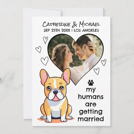 Mensen Getrouwd worden Franse Bulldog Hand getrokk Save The Date (Voorkant)