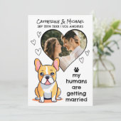 Mensen Getrouwd worden Franse Bulldog Hand getrokk Save The Date (Staand voorkant)