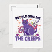 Mensen geven me de Kriebels enge kat Halloween Briefkaart (Voorkant / Achterkant)