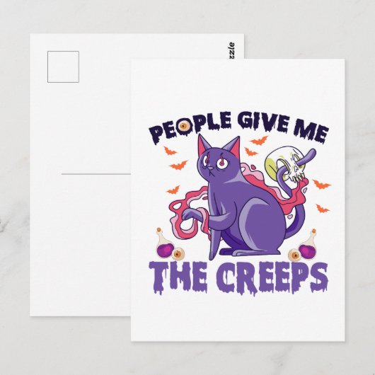 Mensen Geven me de Kriebels Enge Kat Halloween Briefkaart (Voorkant / Achterkant)