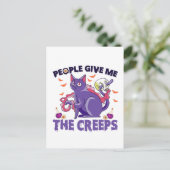 Mensen Geven me de Kriebels Griezelige Kat Hallowe Briefkaart (Staand voorkant)