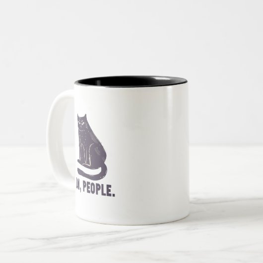 Mensen Grappige Humor Introvert Meowy Black Cat Tweekleurige Koffiemok (Voorkant links)