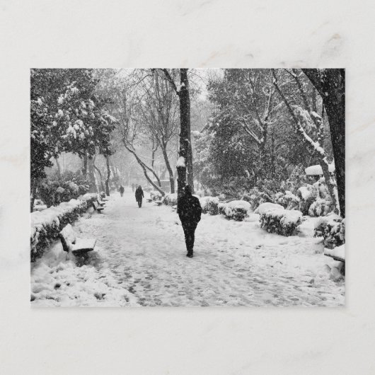Mensen in het park op sneeuwwinterdag briefkaart (Voorkant)