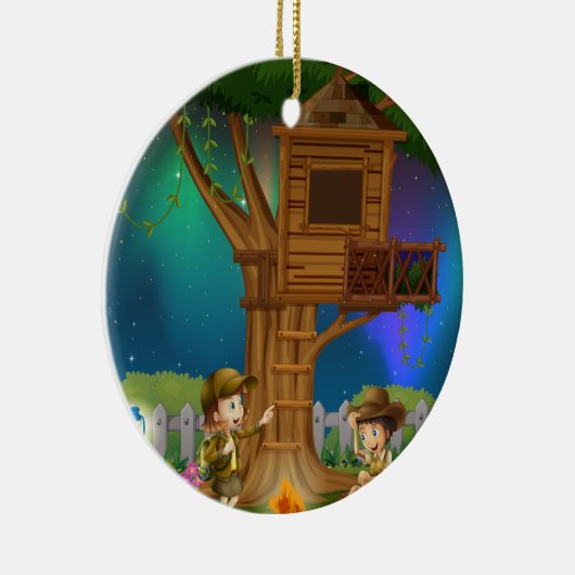 Mensen kamperen in het park keramisch ornament (Rechts)