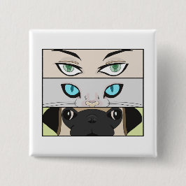 Mensen, katten en honden die naar je kijken vierkante button 5,1 cm