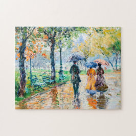 Mensen met een paraplu in het park legpuzzel