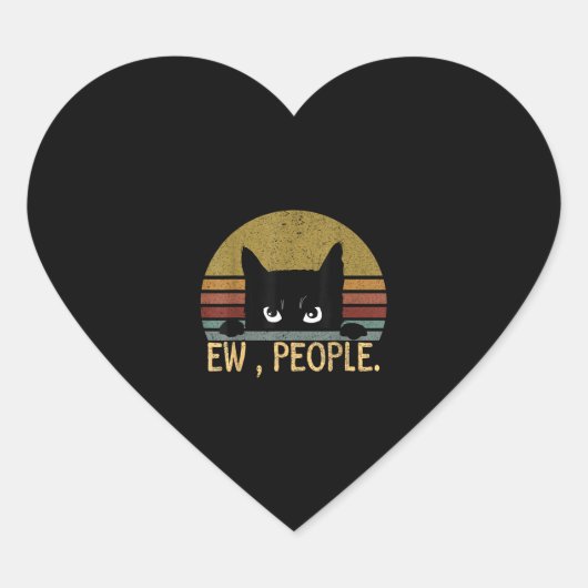 Mensen met een zwarte kat retro - grappige kat hart sticker (Voorkant)