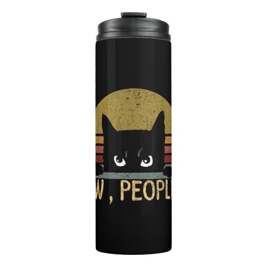 Mensen met een zwarte kat retro - grappige kat thermosbeker (Voorkant)