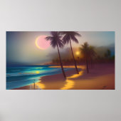 Mensen met moonzand Beach moonlight oceaanpalmen Poster (Voorkant)