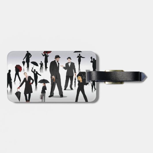 Mensen met paraplu's bagagelabel (Achterkant horizontaal)