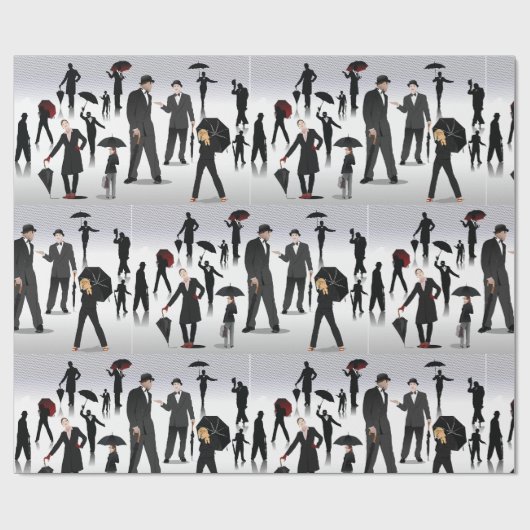 Mensen met paraplu's cadeaupapier (Vlak)