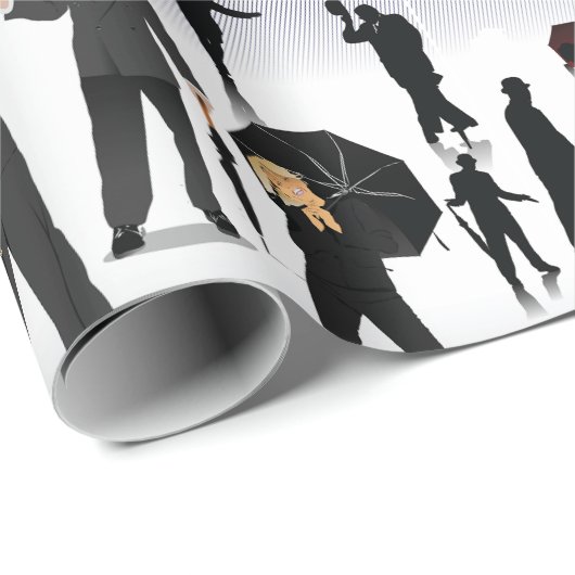 Mensen met paraplu's cadeaupapier (Rol Hoek)