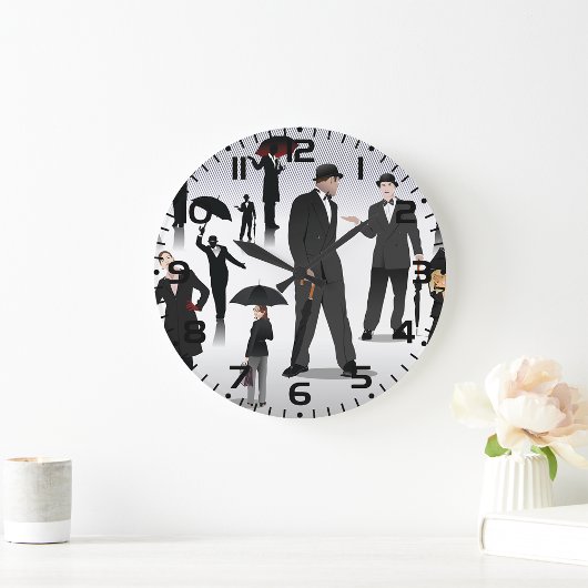 Mensen met paraplu's grote klok