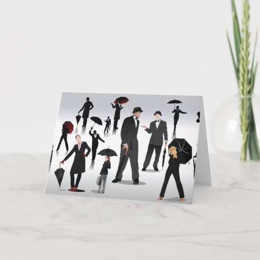 Mensen met paraplu's kaart (Voorkant)