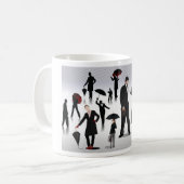 Mensen met paraplu's koffiemok (Voorkant links)