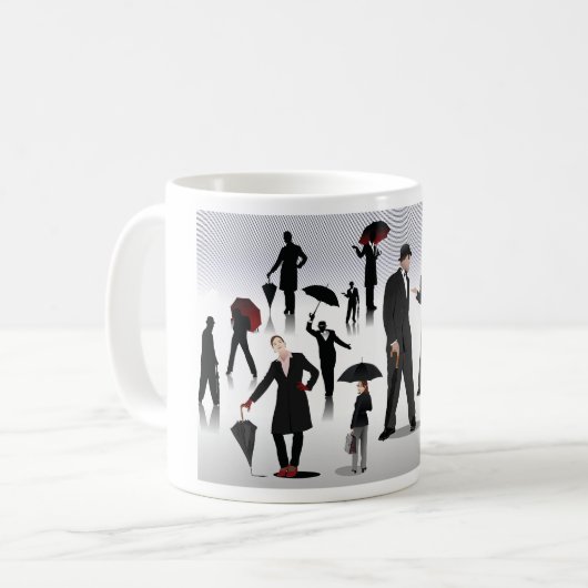 Mensen met paraplu's koffiemok (Voorkant links)