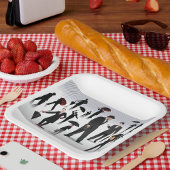 Mensen met paraplu's papieren bordje