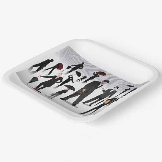 Mensen met paraplu's papieren bordje (Gebogen)