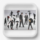 Mensen met paraplu's papieren bordje (Voorkant)