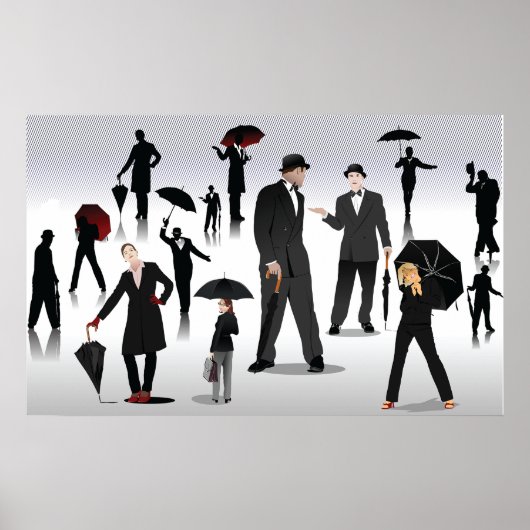 Mensen met paraplu's poster (Voorkant)