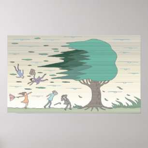 Mensen op de dag dat een storm toesloeg. poster