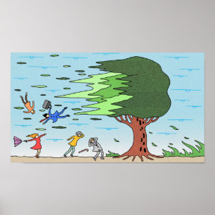 Mensen op de dag dat een storm toesloeg. poster
