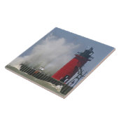 Mensen op een steegje zien grote golven in 2 tegeltje (Zijkant)