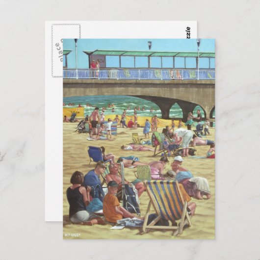 mensen op het strand van Bournemouth, Dorset, het Briefkaart (Voorkant / Achterkant)