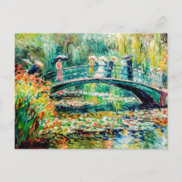 Mensen op tuinbrug met waterlelies feestdagenkaart