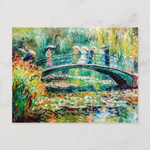 Mensen op tuinbrug met waterlelies feestdagenkaart