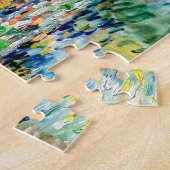 Mensen op tuinbrug met waterlelies legpuzzel (Zijkant)