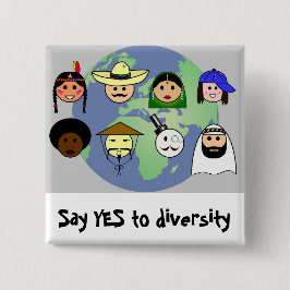 Mensen over de hele wereld tegen racisme vierkante button 5,1 cm