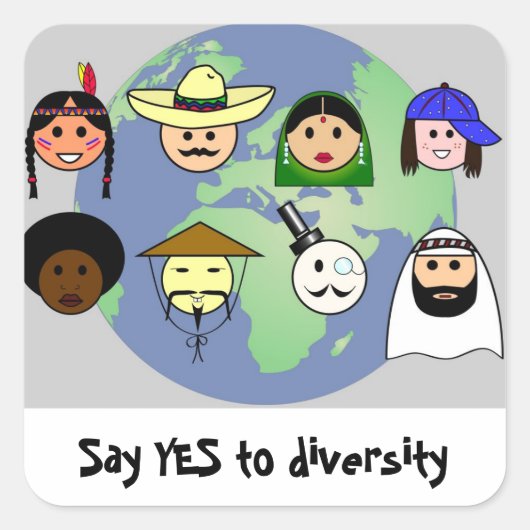 Mensen over de hele wereld tegen racisme vierkante sticker (Voorkant)