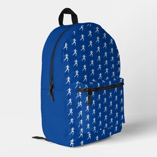 Mensen Running Silhouette HeartBeat Line Blauw Bedrukte Rugzak (Achterkant Hoek Links)