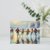 Mensen schaatsen op een bevroren meer briefkaart (Staand voorkant)