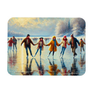 Mensen schaatsen op een bevroren meer magneet