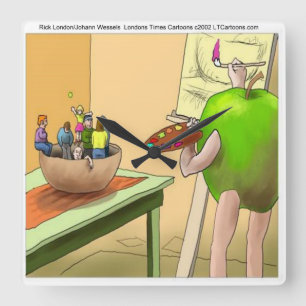 Mensen Stilleven Grappige Cartoon Wandklok