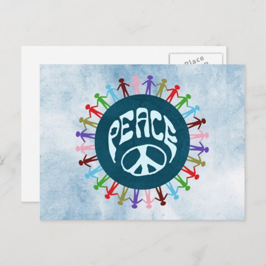Mensen verenigd in de wereld in een vredessymbool briefkaart (Voorkant / Achterkant)